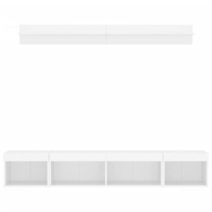5-delige Tv-wandmeubelset met LED-verlichting bewerkt hout wit