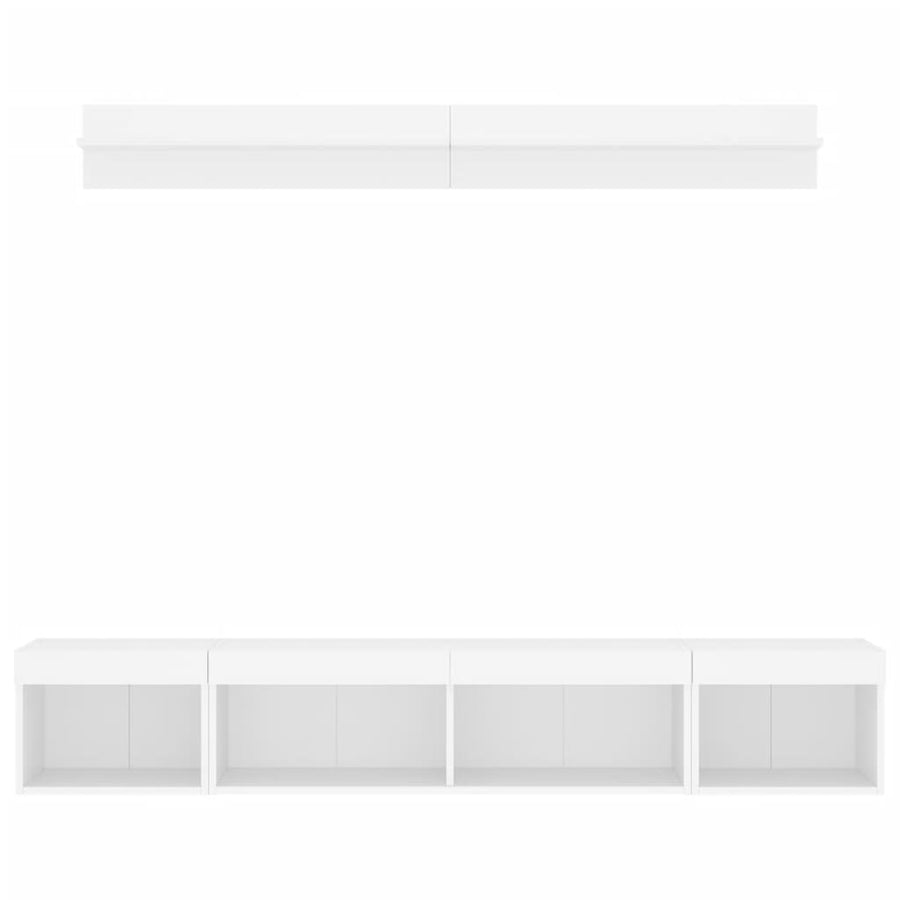 5-delige Tv-wandmeubelset met LED-verlichting bewerkt hout wit