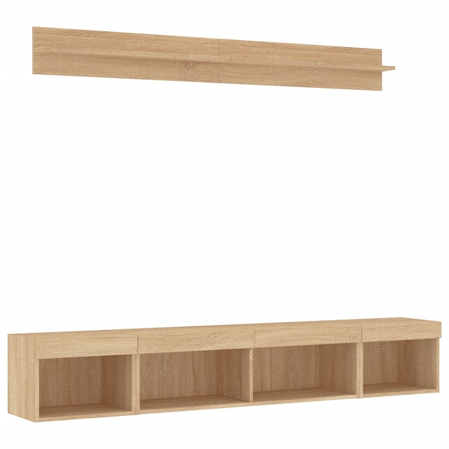 5-delige Tv-wandmeubelset met LED bewerkt hout sonoma eiken