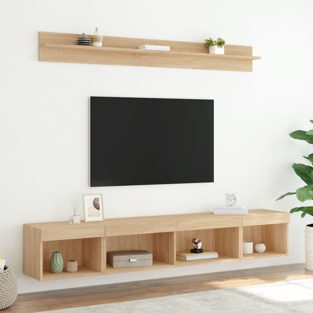 5-delige Tv-wandmeubelset met LED bewerkt hout sonoma eiken