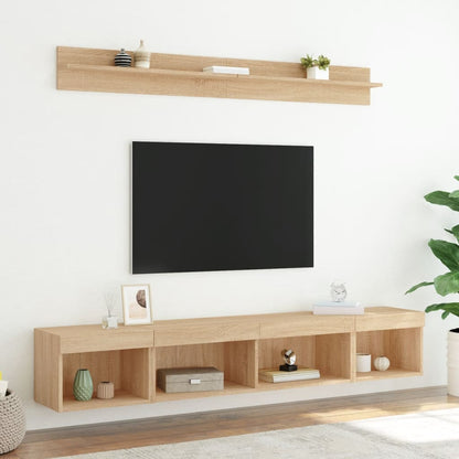 5-delige Tv-wandmeubelset met LED bewerkt hout sonoma eiken