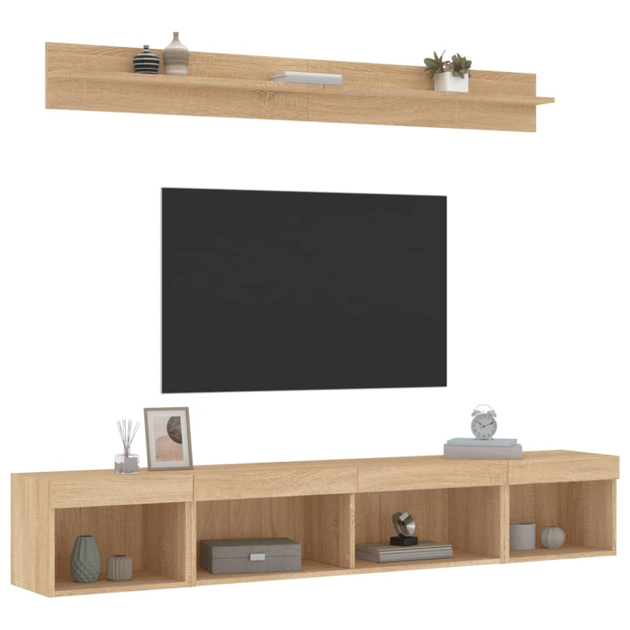 5-delige Tv-wandmeubelset met LED bewerkt hout sonoma eiken