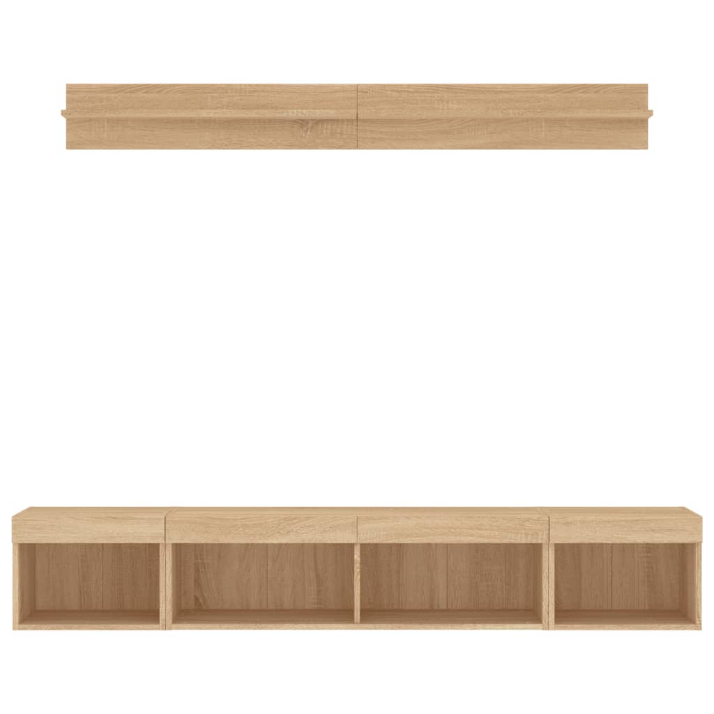 5-delige Tv-wandmeubelset met LED bewerkt hout sonoma eiken