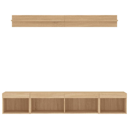 5-delige Tv-wandmeubelset met LED bewerkt hout sonoma eiken