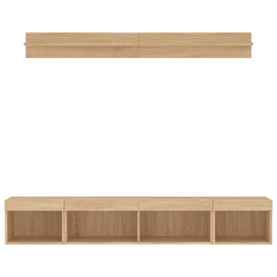 5-delige Tv-wandmeubelset met LED bewerkt hout sonoma eiken