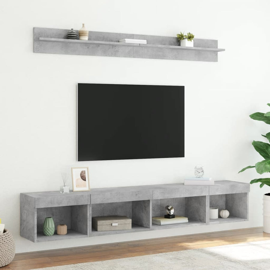 5-delige Tv-wandmeubelset met LED bewerkt hout betongrijs