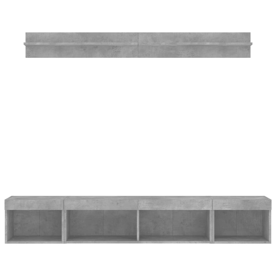 5-delige Tv-wandmeubelset met LED bewerkt hout betongrijs