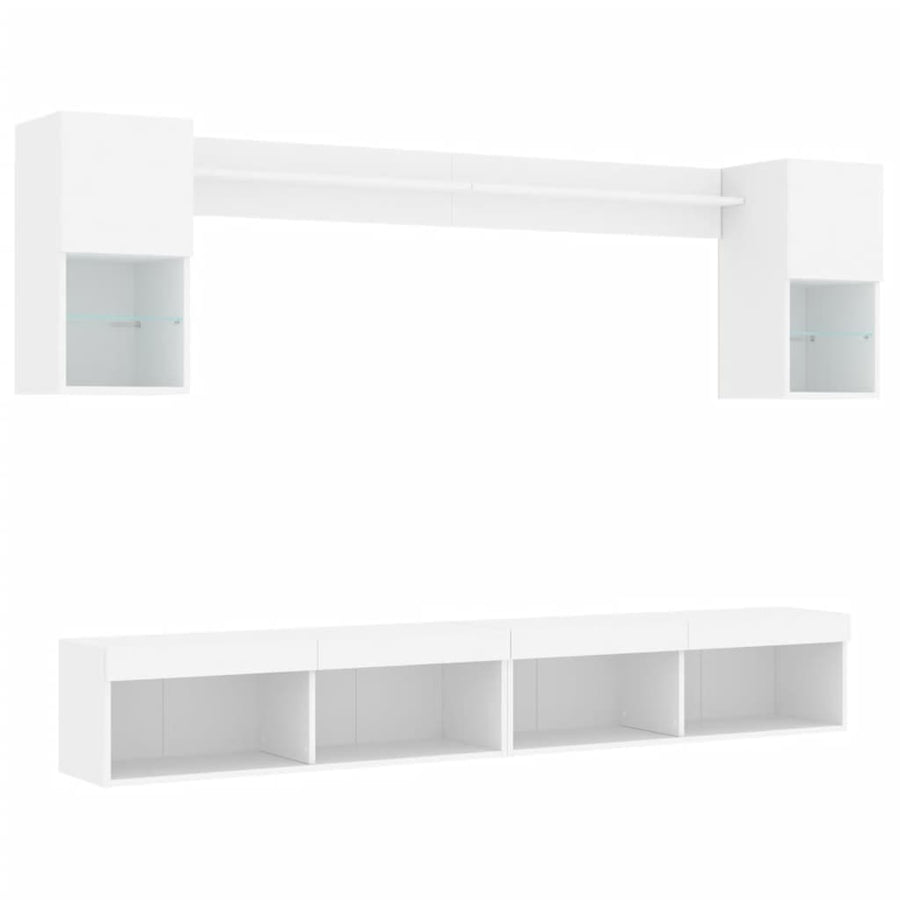 6-delige Tv-wandmeubelset met LED-verlichting bewerkt hout wit