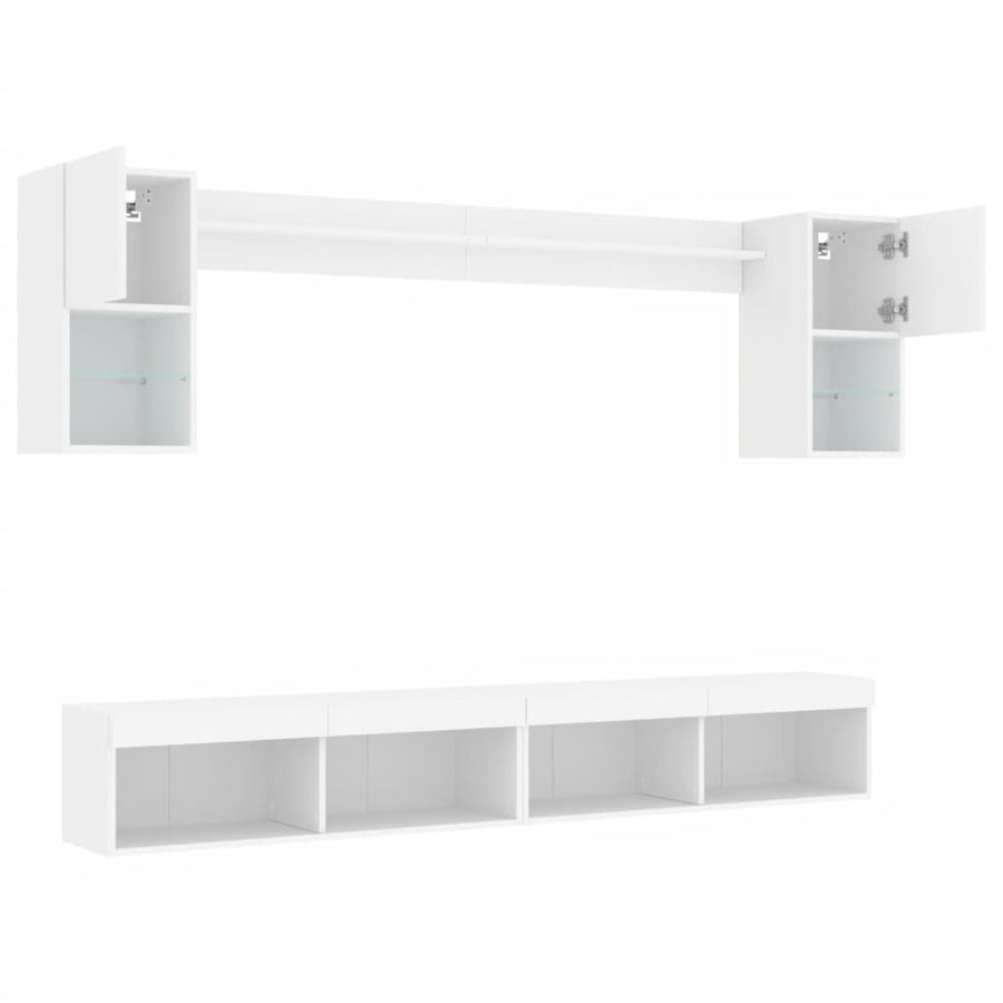 6-delige Tv-wandmeubelset met LED-verlichting bewerkt hout wit