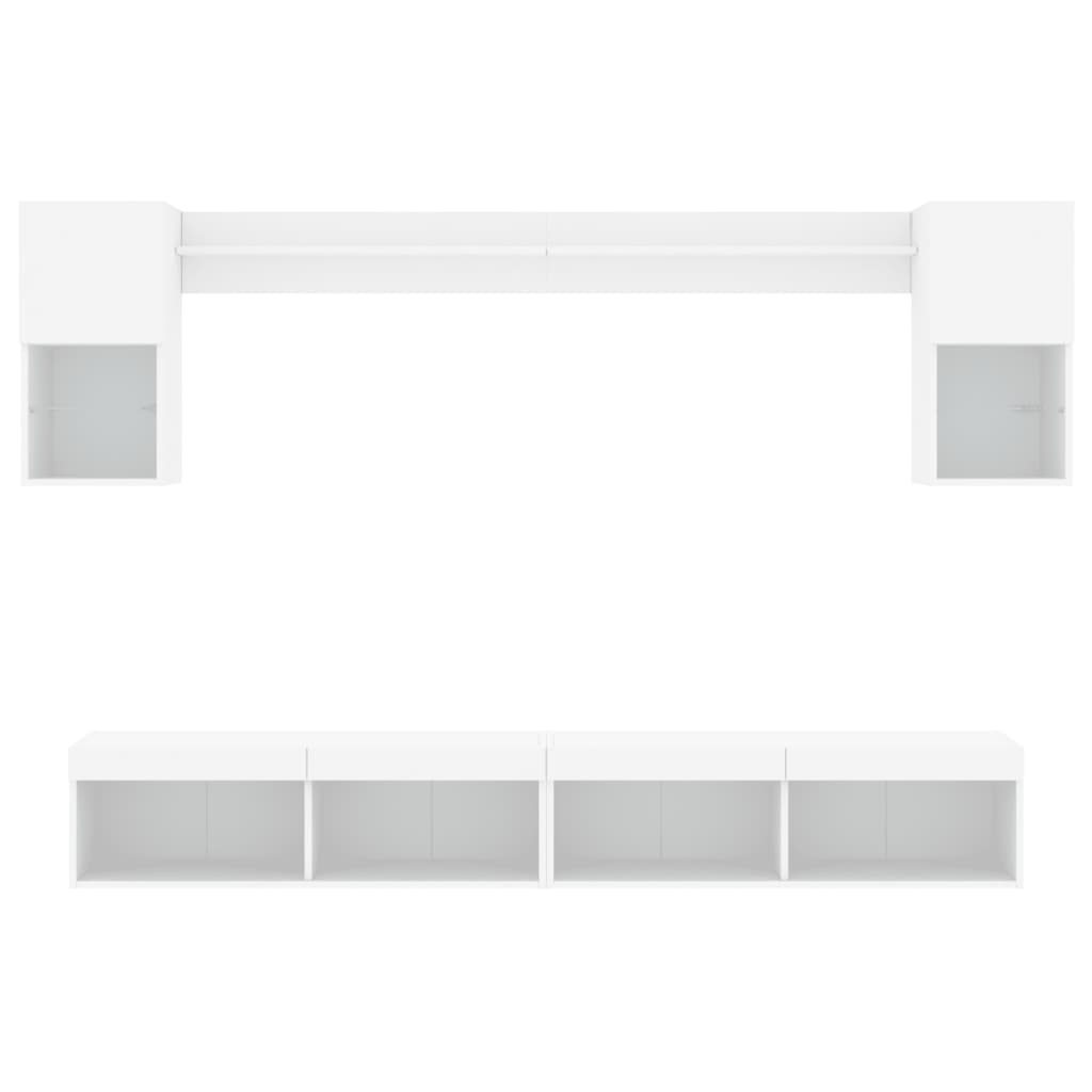 6-delige Tv-wandmeubelset met LED-verlichting bewerkt hout wit