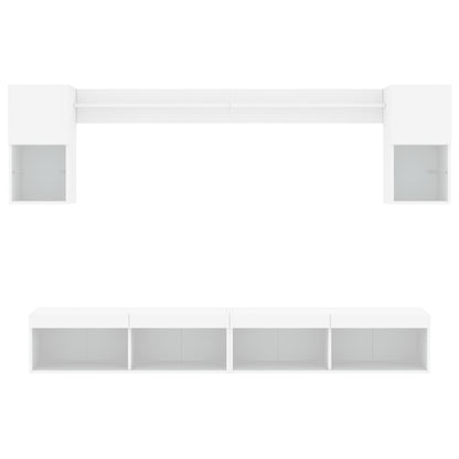 6-delige Tv-wandmeubelset met LED-verlichting bewerkt hout wit