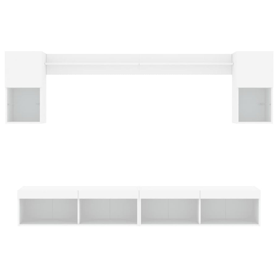 6-delige Tv-wandmeubelset met LED-verlichting bewerkt hout wit
