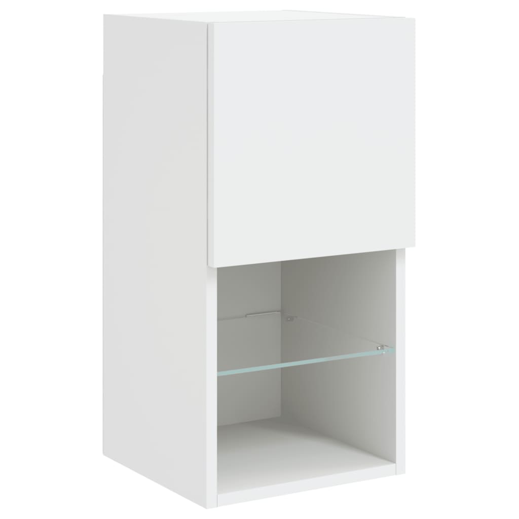 6-delige Tv-wandmeubelset met LED-verlichting bewerkt hout wit