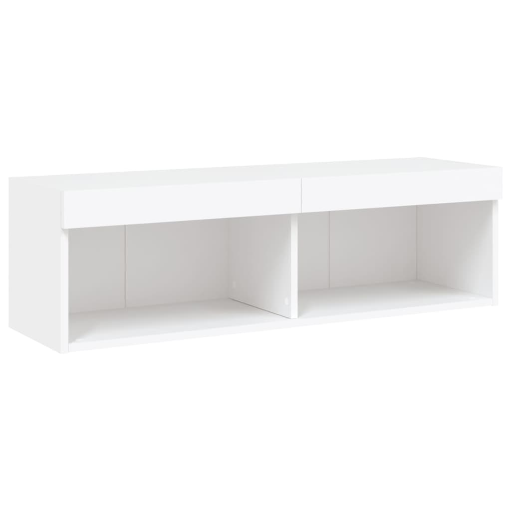 6-delige Tv-wandmeubelset met LED-verlichting bewerkt hout wit