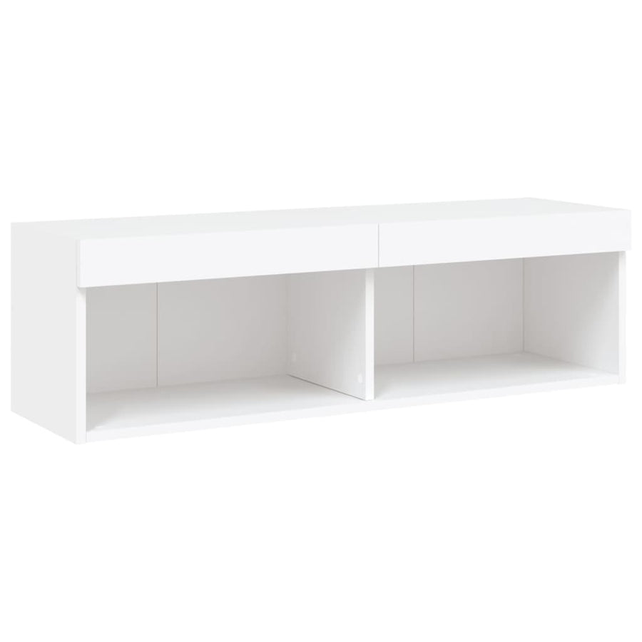 6-delige Tv-wandmeubelset met LED-verlichting bewerkt hout wit