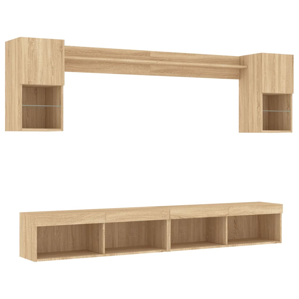 6-delige Tv-wandmeubelset met LED bewerkt hout sonoma eiken