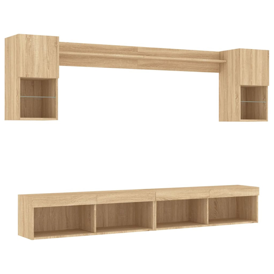 6-delige Tv-wandmeubelset met LED bewerkt hout sonoma eiken