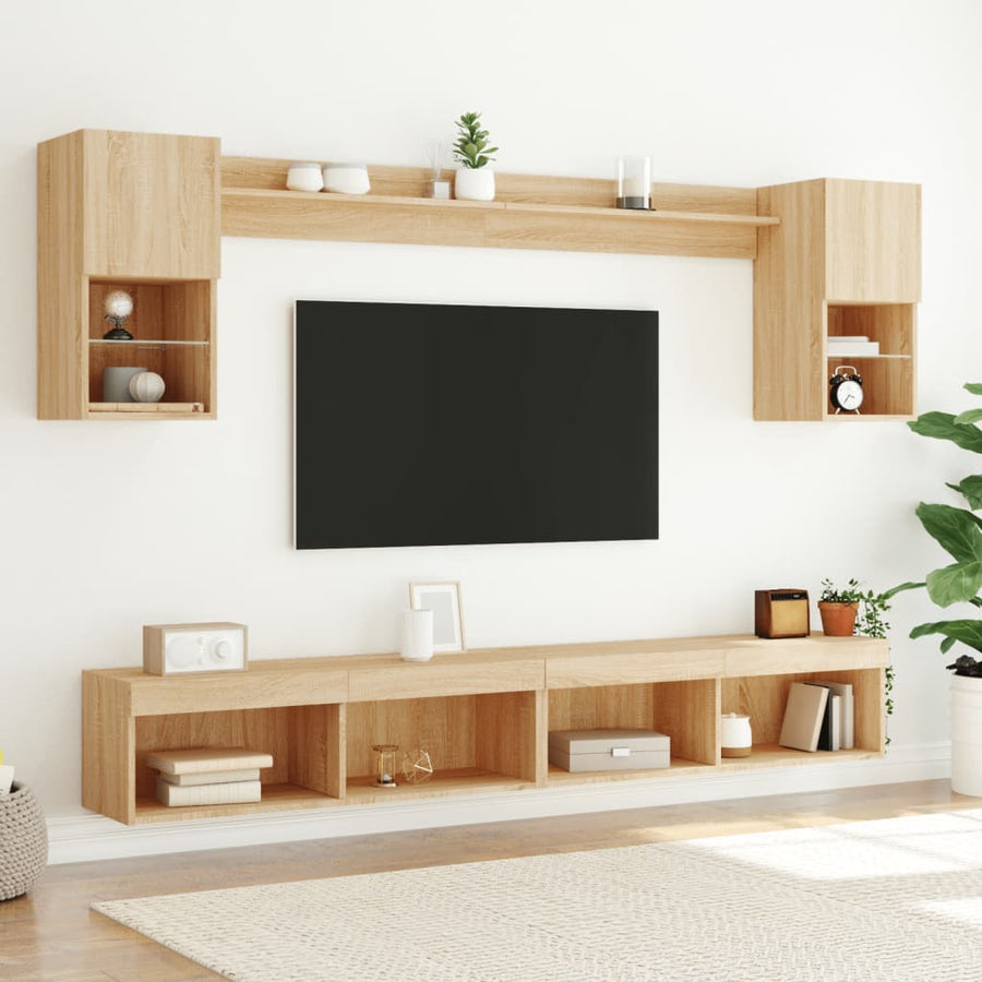 6-delige Tv-wandmeubelset met LED bewerkt hout sonoma eiken