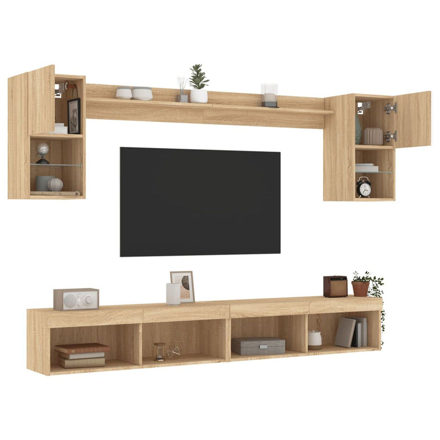 6-delige Tv-wandmeubelset met LED bewerkt hout sonoma eiken