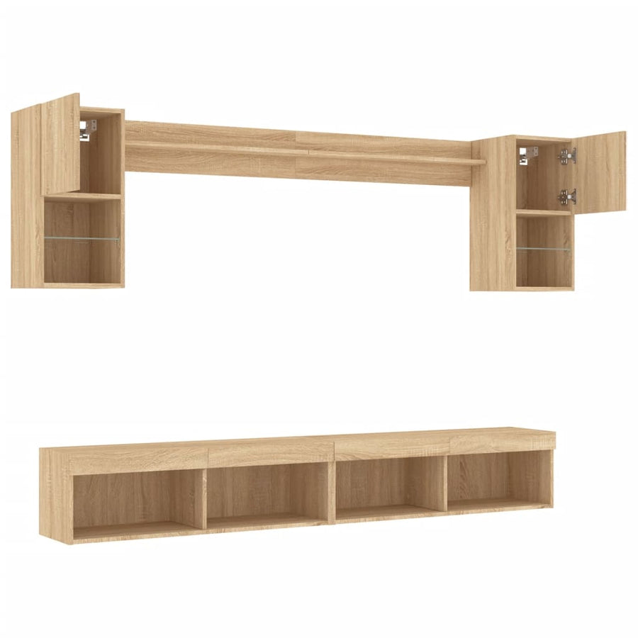 6-delige Tv-wandmeubelset met LED bewerkt hout sonoma eiken