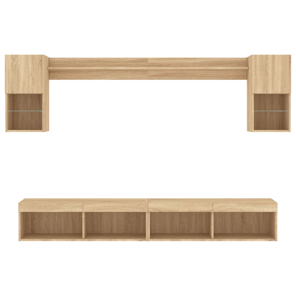 6-delige Tv-wandmeubelset met LED bewerkt hout sonoma eiken