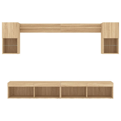 6-delige Tv-wandmeubelset met LED bewerkt hout sonoma eiken