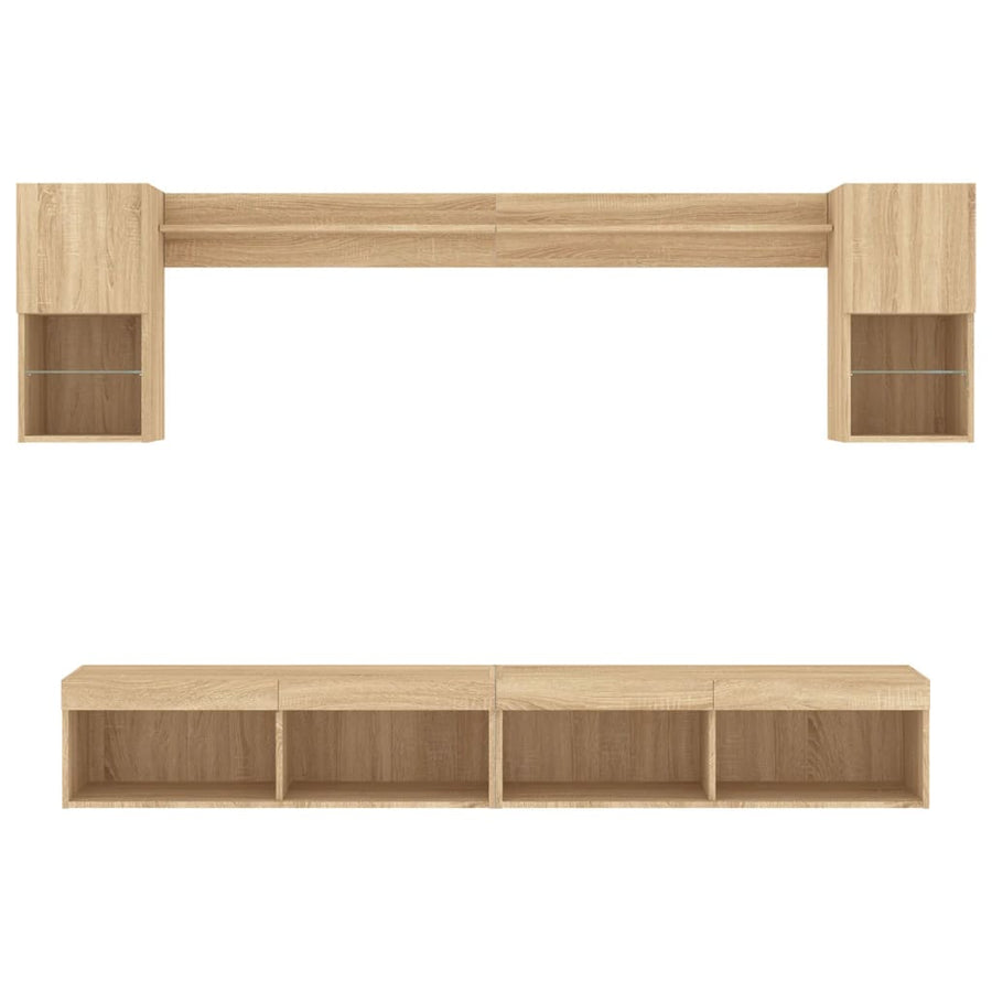6-delige Tv-wandmeubelset met LED bewerkt hout sonoma eiken