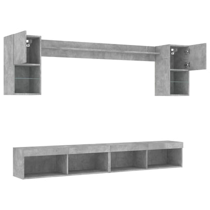 6-delige Tv-wandmeubelset met LED bewerkt hout betongrijs