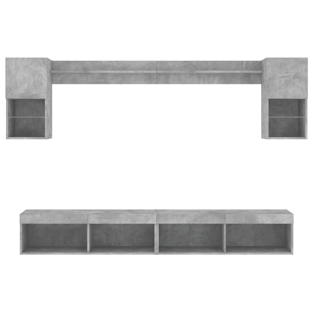 6-delige Tv-wandmeubelset met LED bewerkt hout betongrijs