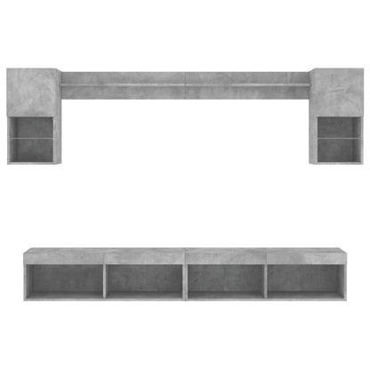 6-delige Tv-wandmeubelset met LED bewerkt hout betongrijs