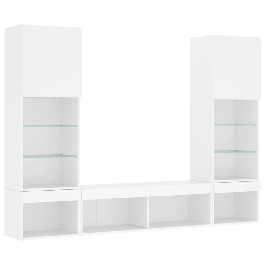 5-Delige Tv-Wandmeubelset Met Led-Verlichting Bewerkt Hout Wit
