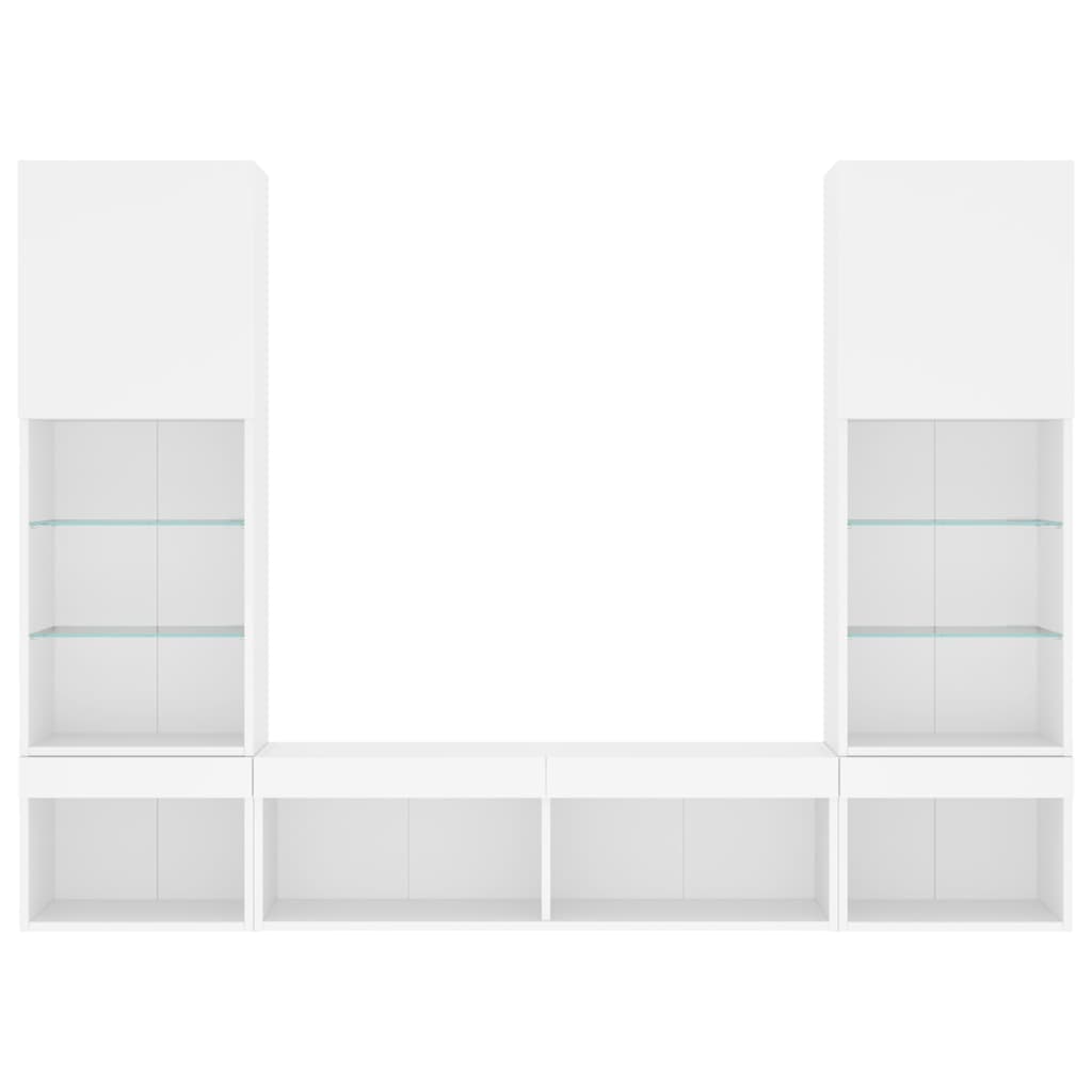 5-Delige Tv-Wandmeubelset Met Led-Verlichting Bewerkt Hout Wit