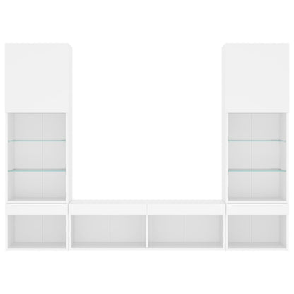 5-Delige Tv-Wandmeubelset Met Led-Verlichting Bewerkt Hout Wit