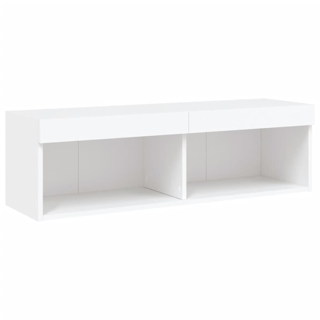 5-Delige Tv-Wandmeubelset Met Led-Verlichting Bewerkt Hout Wit