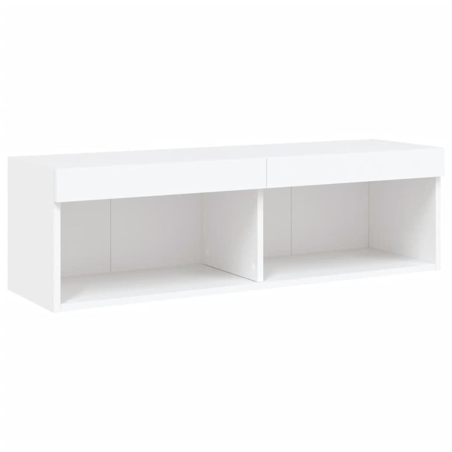 5-Delige Tv-Wandmeubelset Met Led-Verlichting Bewerkt Hout Wit