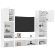 5-Delige Tv-Wandmeubelset Met Led-Verlichting Bewerkt Hout Wit