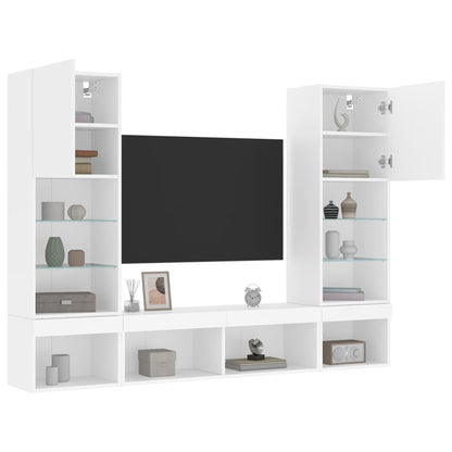 5-Delige Tv-Wandmeubelset Met Led-Verlichting Bewerkt Hout Wit