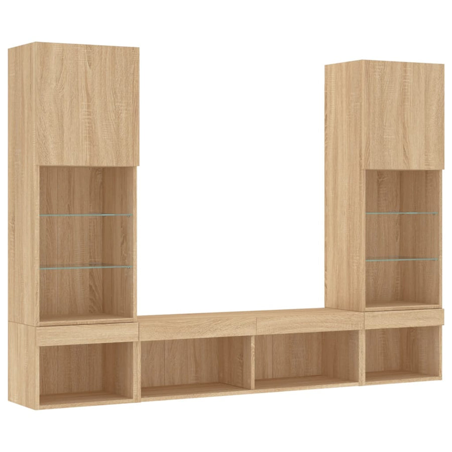 5-Delige Tv-Wandmeubelset Met Led Bewerkt Hout Sonoma eiken