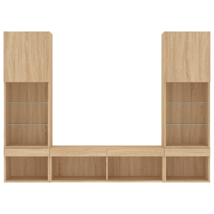 5-Delige Tv-Wandmeubelset Met Led Bewerkt Hout Sonoma eiken