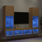 Tv-wandmeubelset 5-delig bewerkt hout sonoma eiken met LED