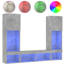 5-Delige Tv-Wandmeubelset Met Led Bewerkt Hout Betongrijs