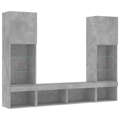 5-Delige Tv-Wandmeubelset Met Led Bewerkt Hout Betongrijs