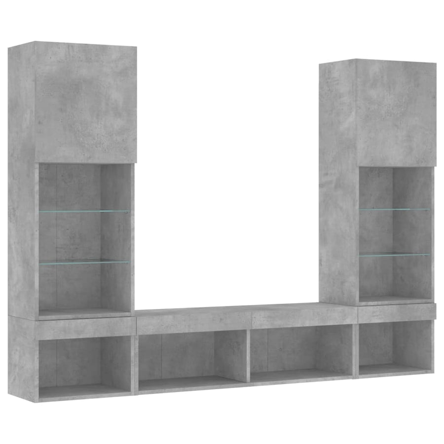 5-Delige Tv-Wandmeubelset Met Led Bewerkt Hout Betongrijs
