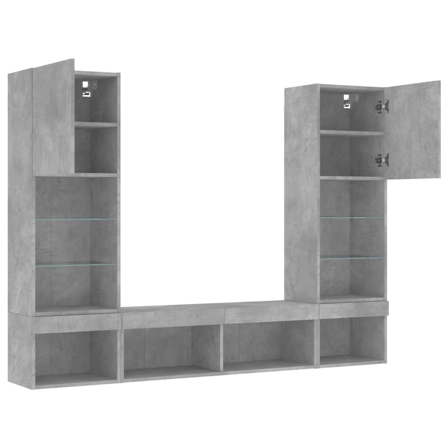 5-Delige Tv-Wandmeubelset Met Led Bewerkt Hout Betongrijs