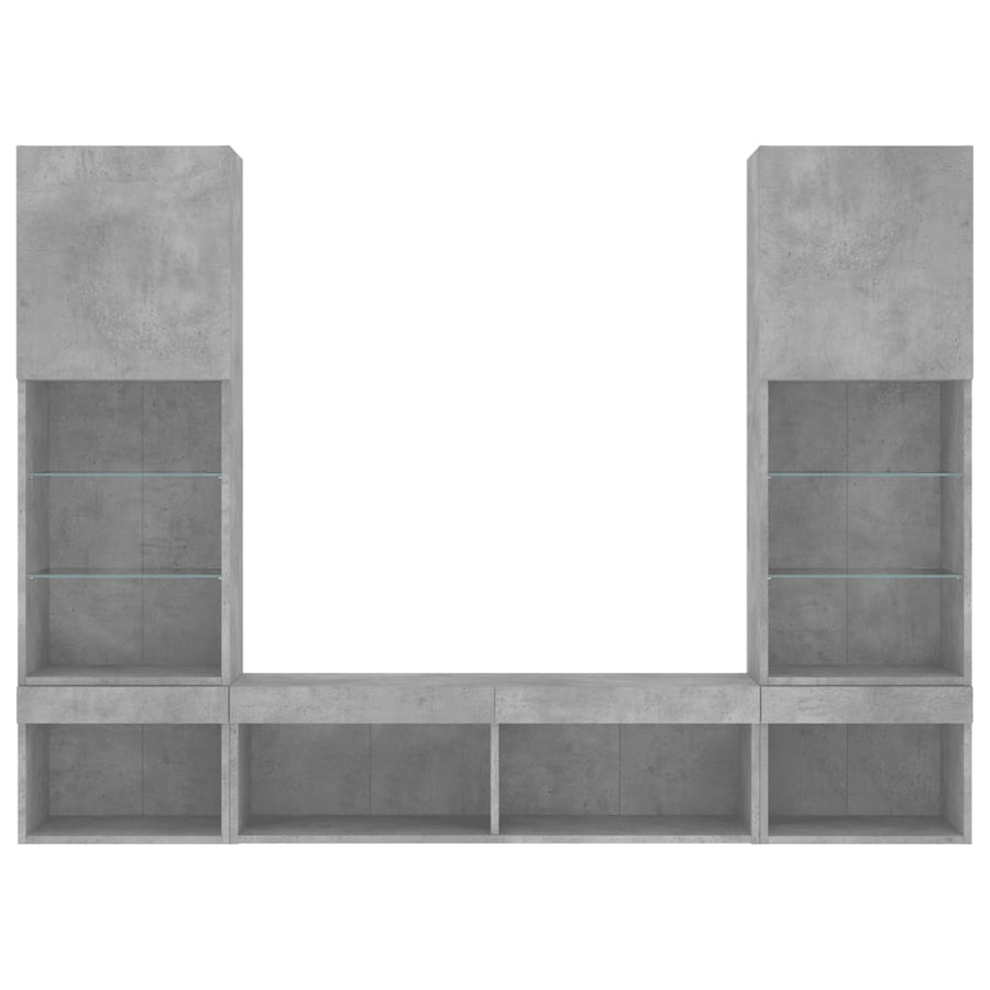 5-Delige Tv-Wandmeubelset Met Led Bewerkt Hout Betongrijs