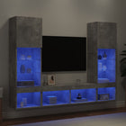 Tv-wandmeubelset 5-delig bewerkt hout betongrijs met LED