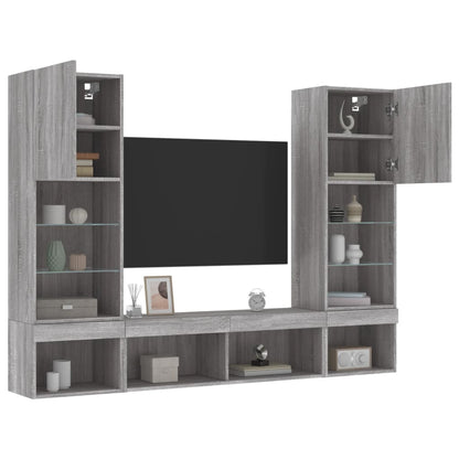 5-delige Tv-wandmeubelset met LED grijs sonoma eikenkleurig