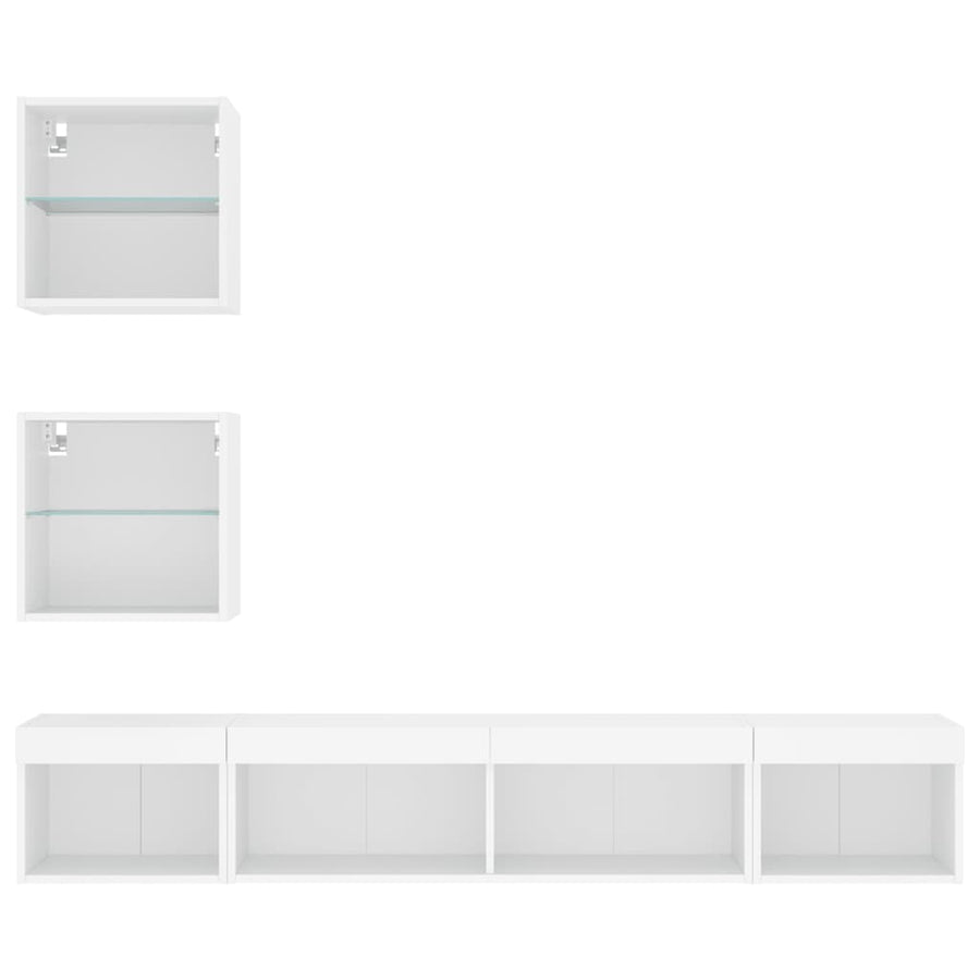 5-Delige Tv-Wandmeubelset Met Led-Verlichting Bewerkt Hout Wit