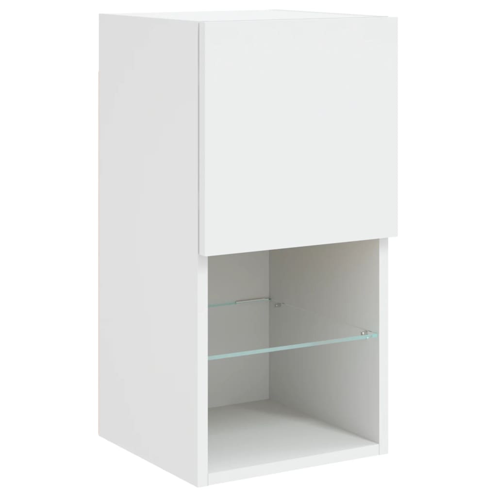 6-Delige Tv-Wandmeubelset Met Led-Verlichting Bewerkt Hout Wit
