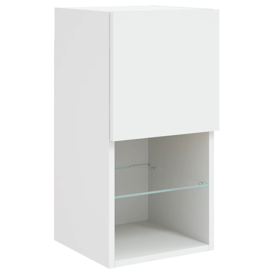 6-Delige Tv-Wandmeubelset Met Led-Verlichting Bewerkt Hout Wit